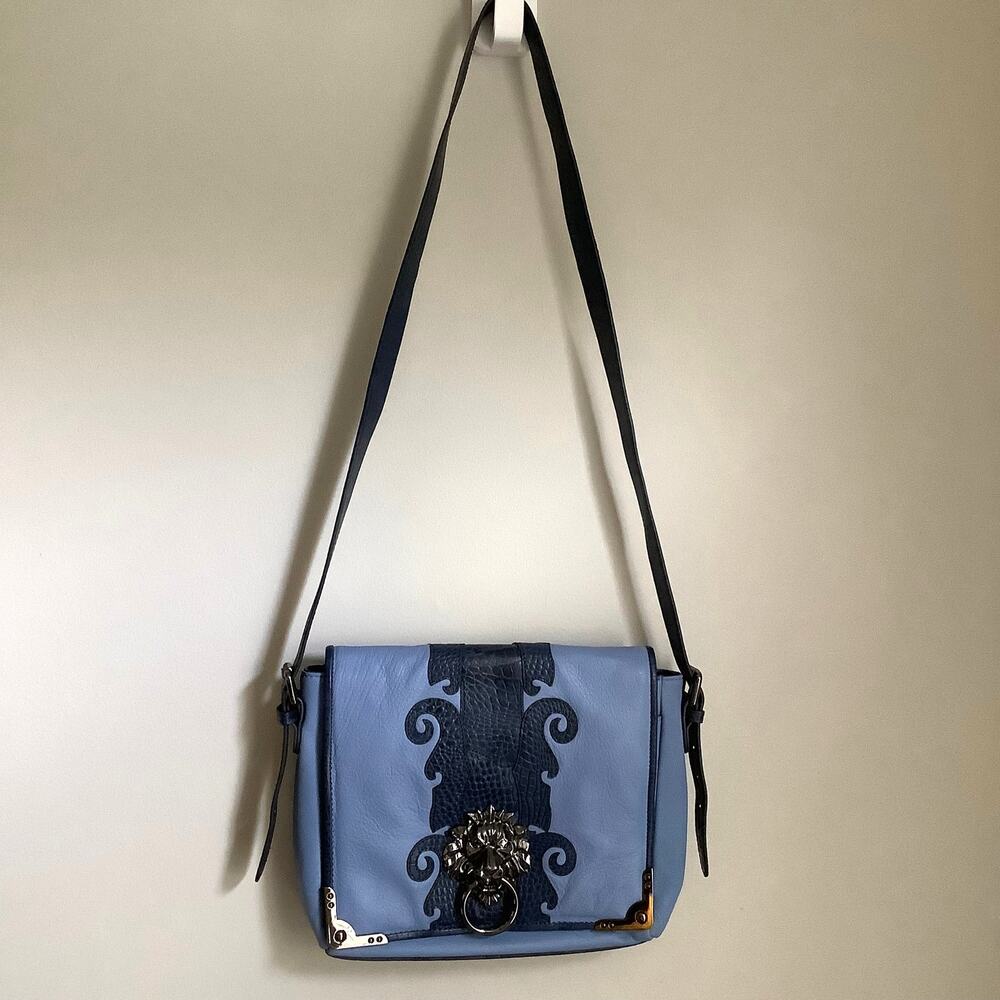 Sharif Blue Museum Lions Gate Doorknocker Leather Messenger Bag Crossbody